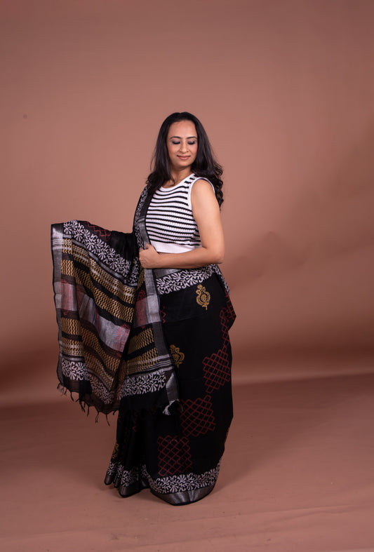 Black and White Saree