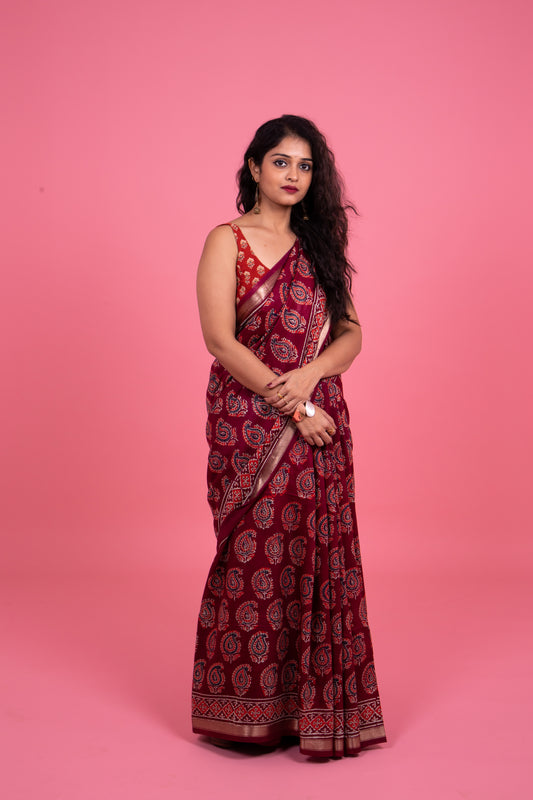 Crepe Silk Maroon Saree