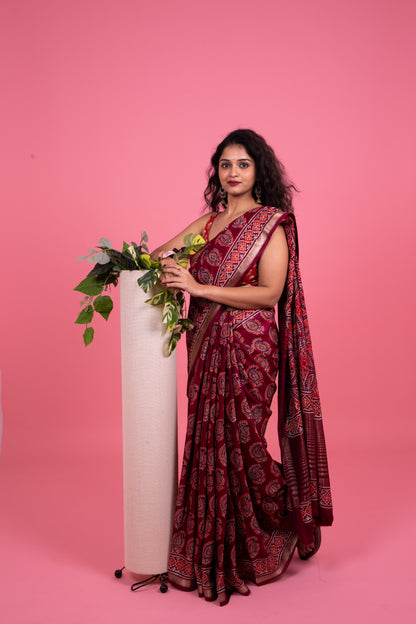 Crepe Silk Maroon Saree