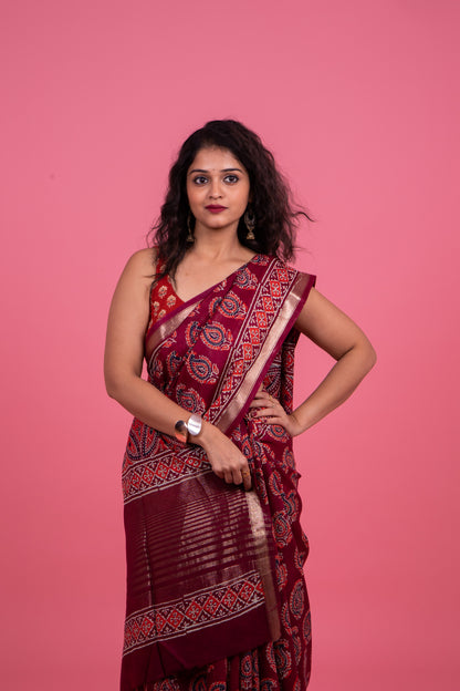 Crepe Silk Maroon Saree