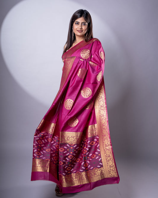 Pink Cellulose Silk Saree