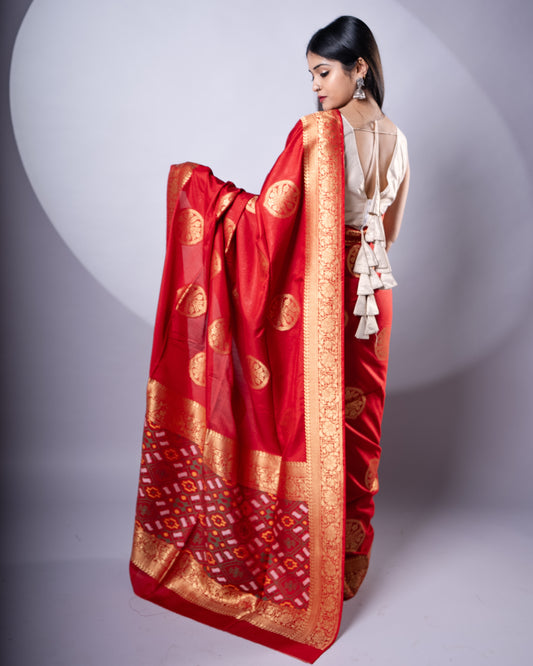 Red Cellulose Silk Saree