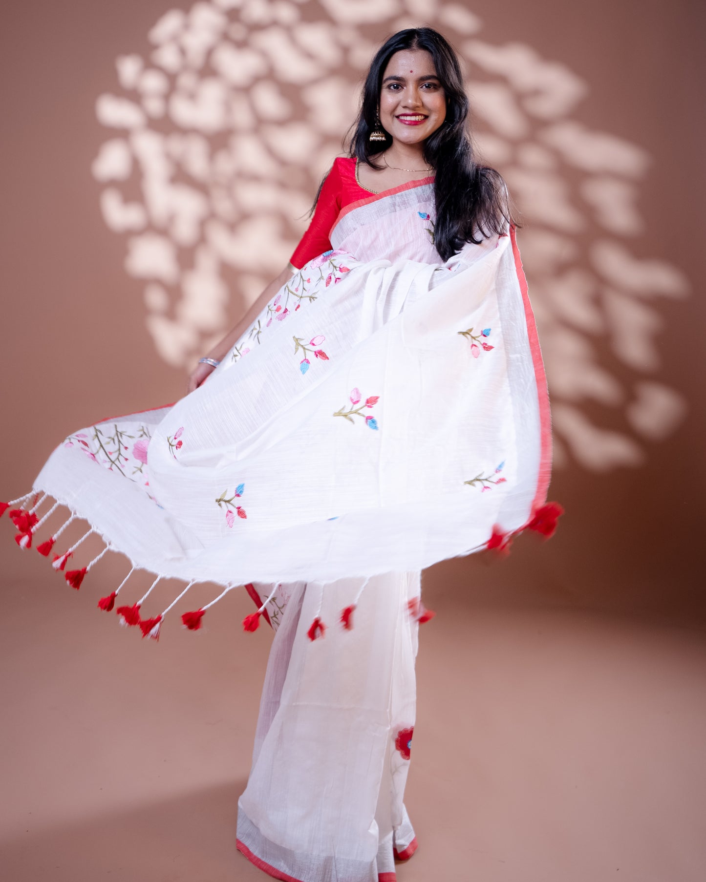 White with Red border Handloom Cotton Silk Saree