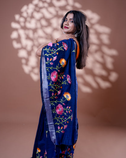 Deep blue Handloom Cotton Silk Saree