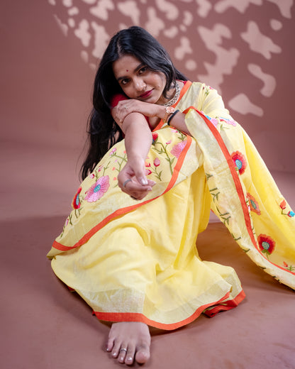 Yellow Handloom Cotton Silk Saree