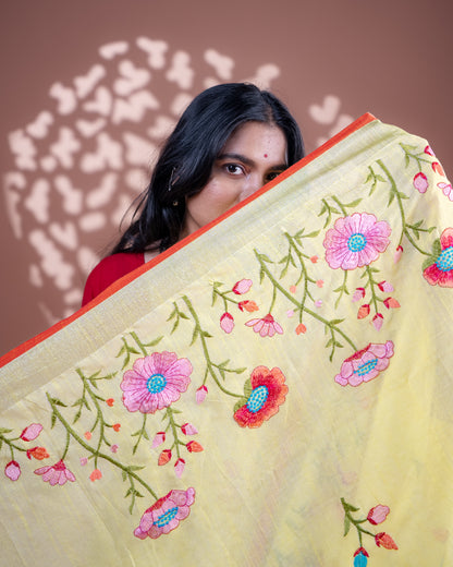Yellow Handloom Cotton Silk Saree