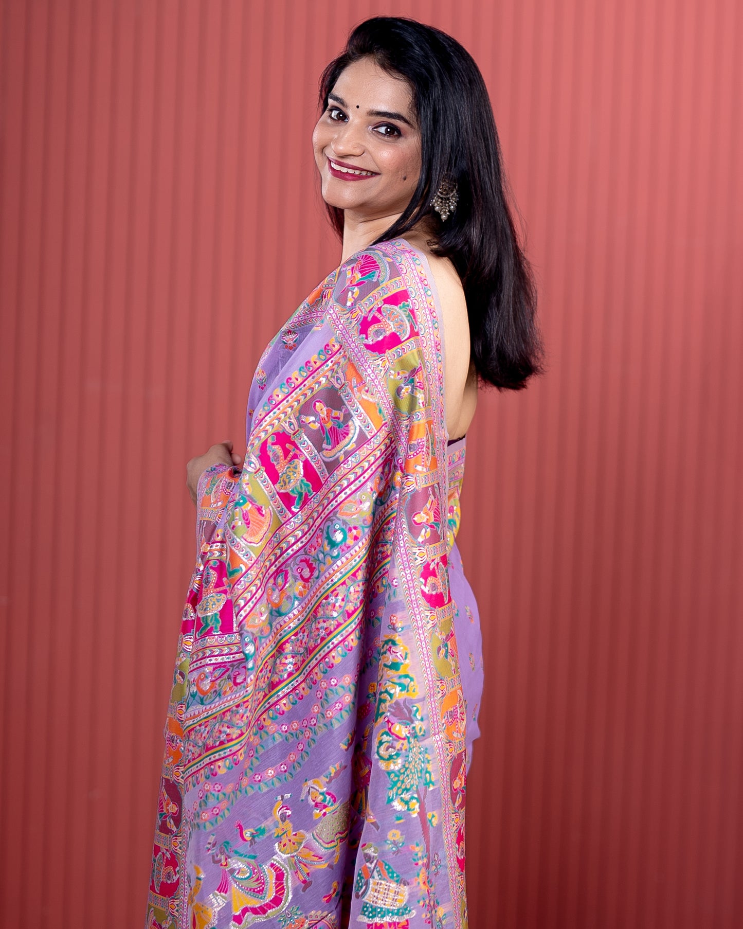 Lilac Pashmeena Cotton Silk Weaving Saree
