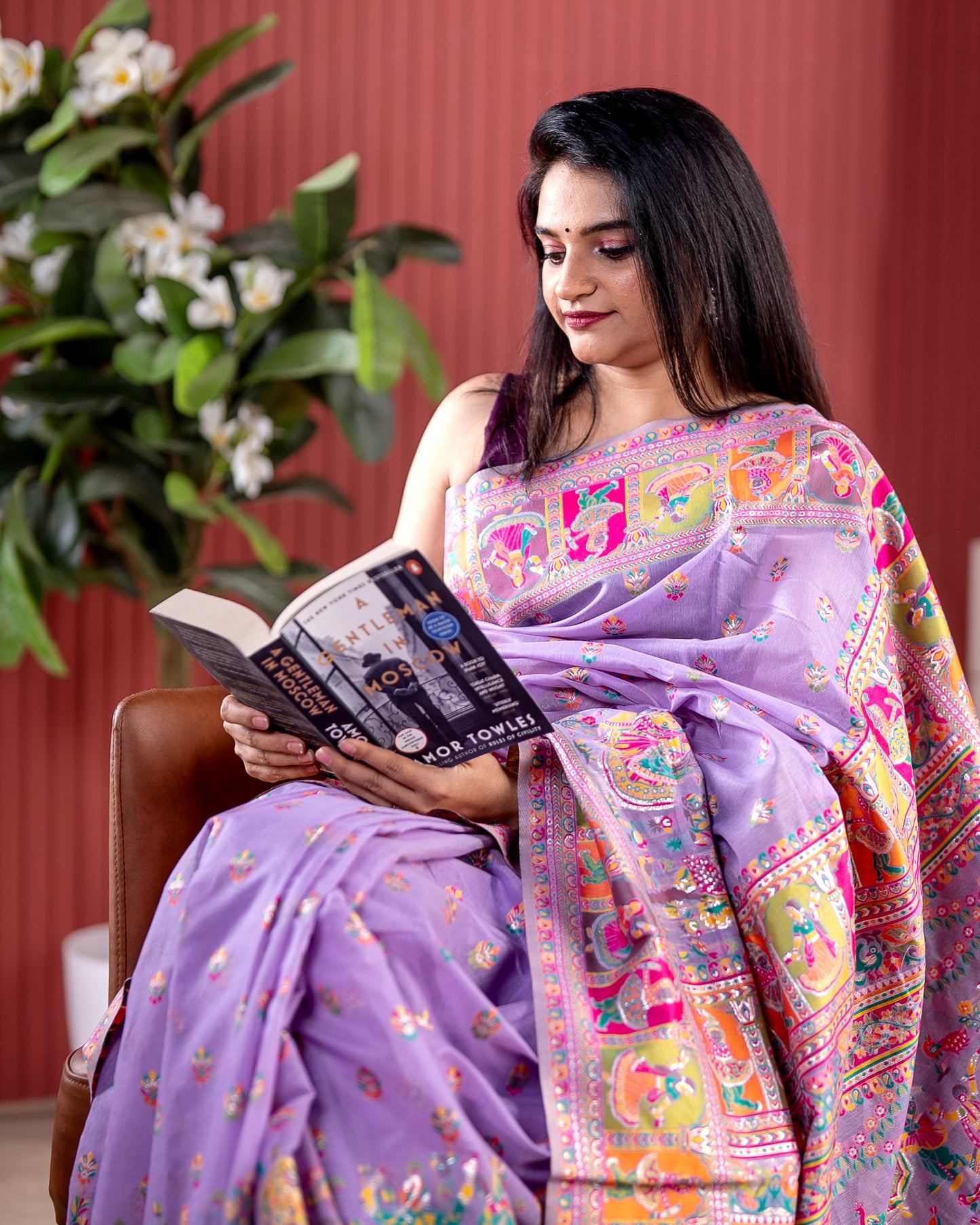 Lilac Pashmeena Cotton Silk Weaving Saree
