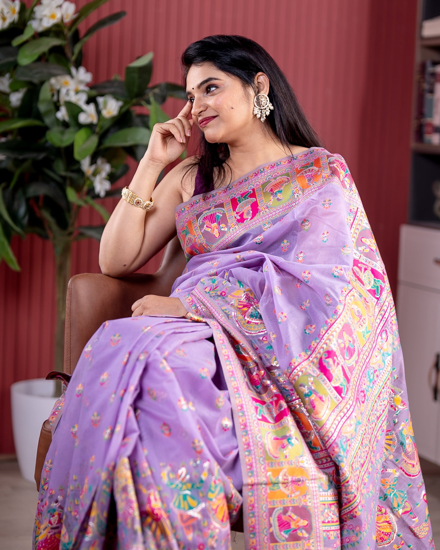 Lilac Pashmeena Cotton Silk Weaving Saree