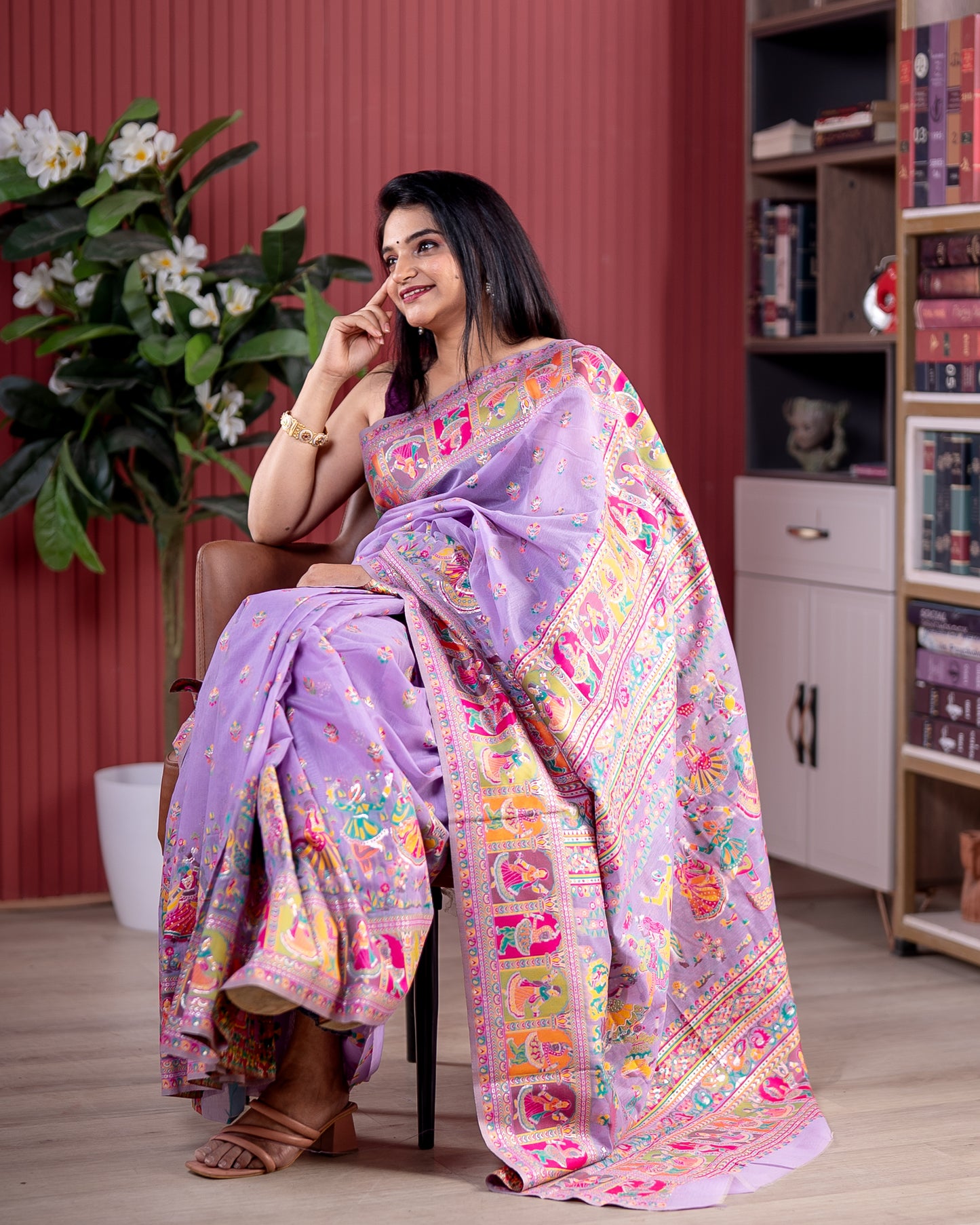 Lilac Pashmeena Cotton Silk Weaving Saree