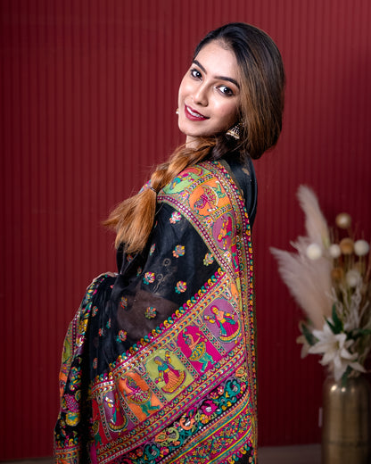 Black Pashmeena Cotton Silk Weaving Saree