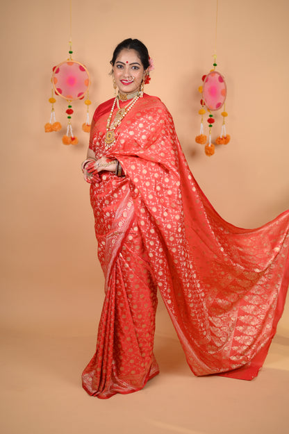 Red Pure Tanchui Katan Silk Saree