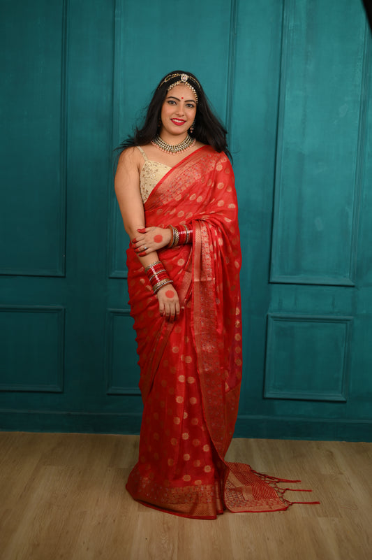 Red Vibrant silk saree