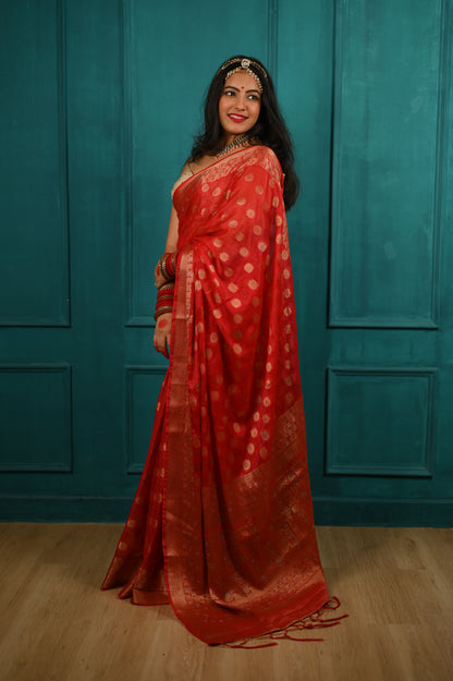 Red Vibrant silk saree