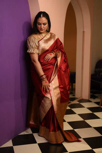 Red pure Banarasi Katan