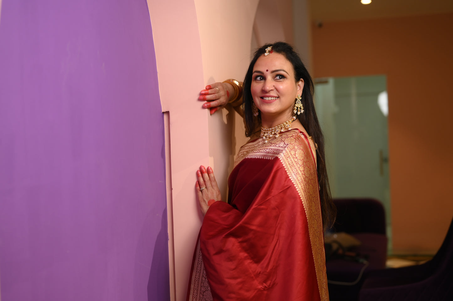 Red pure Banarasi Katan