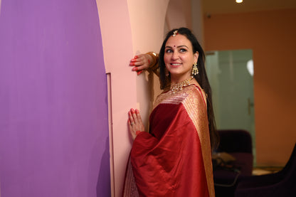 Red pure Banarasi Katan