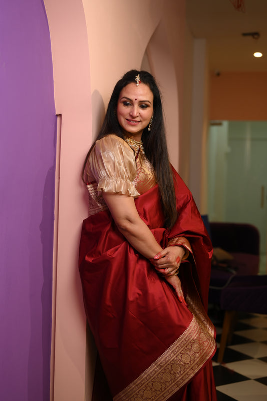 Red pure Banarasi Katan