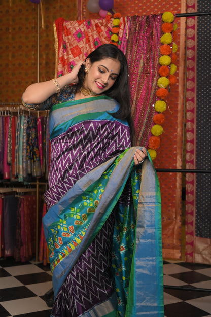 ⁠Purple body with Firoza border saree
