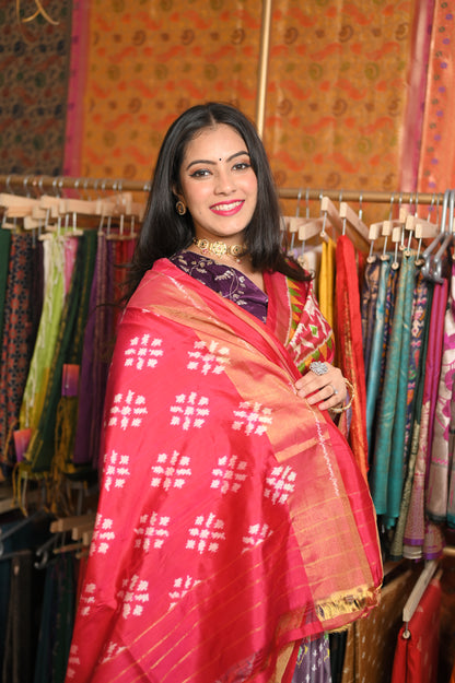 ⁠Lavender body with Red border saree