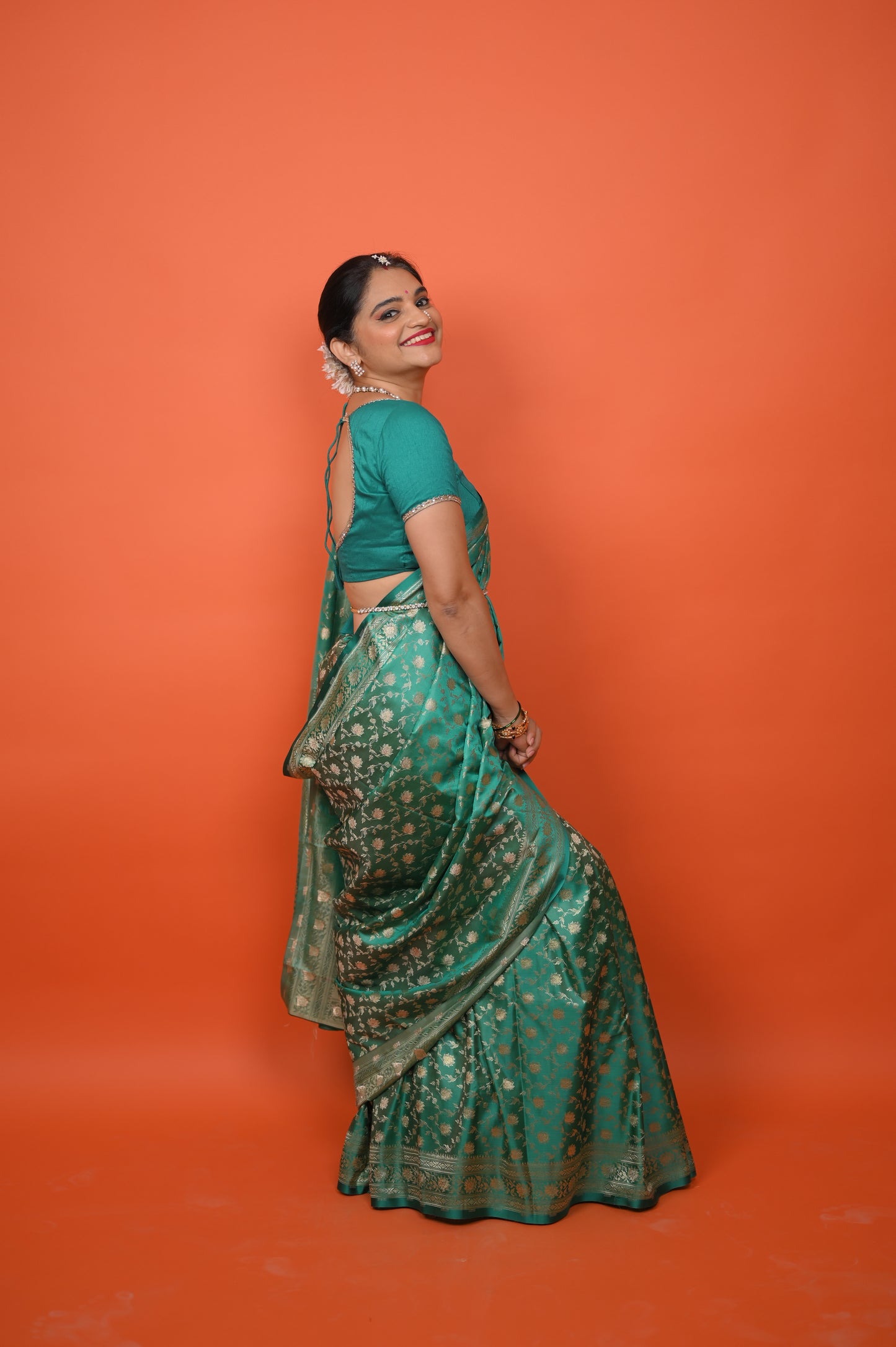 Sea Green colour Katan Silk Saree