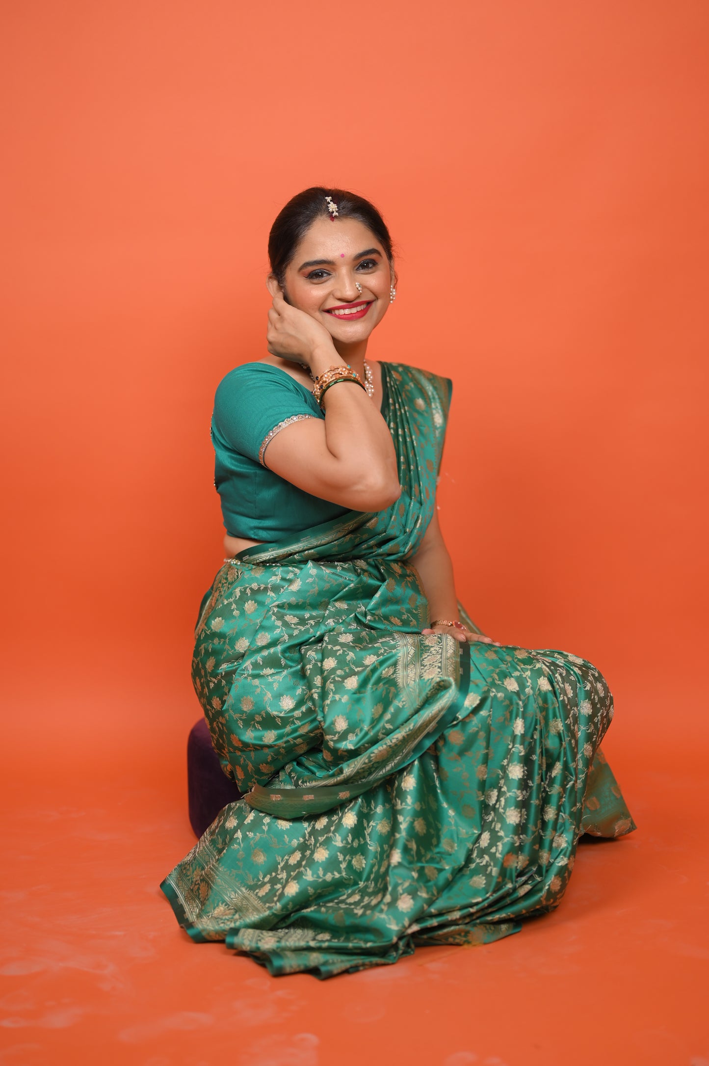 Sea Green colour Katan Silk Saree