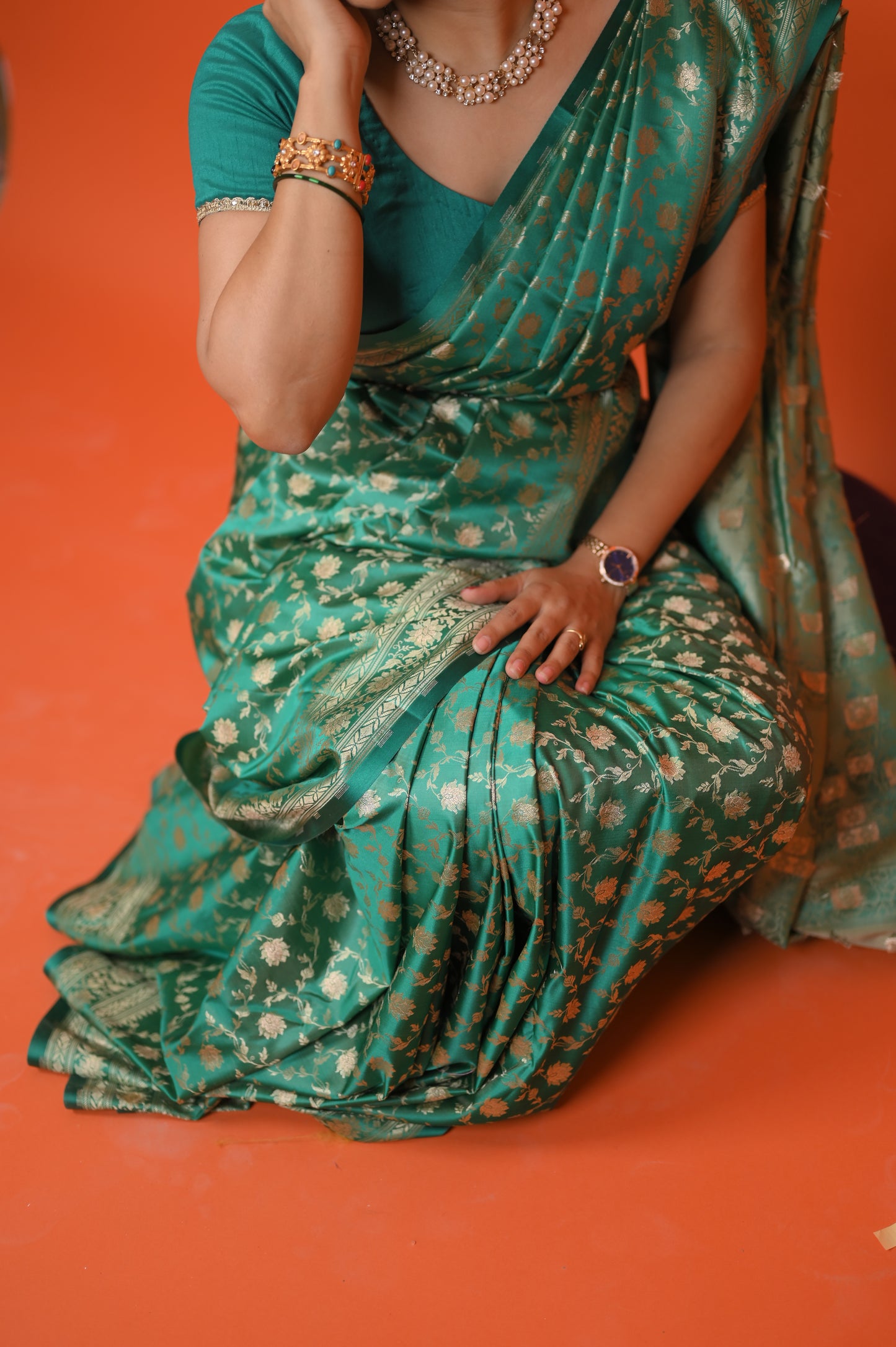 Sea Green colour Katan Silk Saree