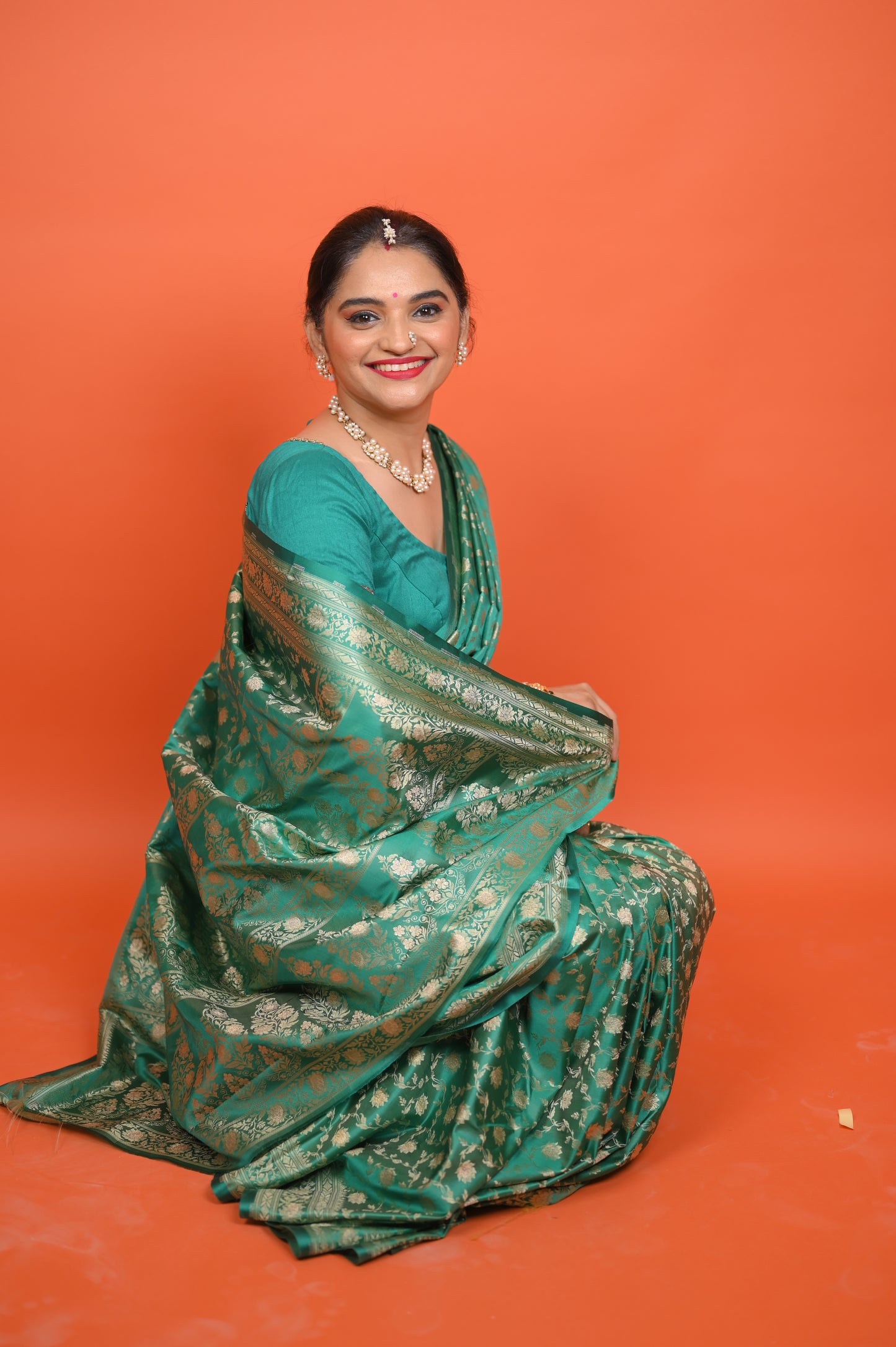 Sea Green colour Katan Silk Saree
