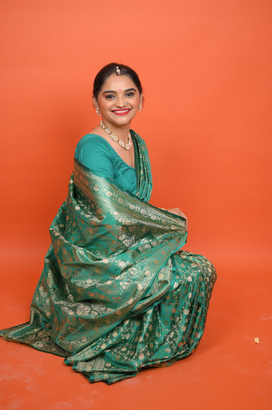 Sea Green colour Katan Silk Saree