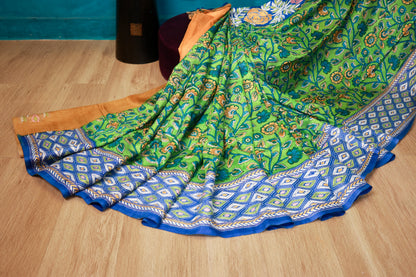 Green Handblocked Kantha Stitch Saree