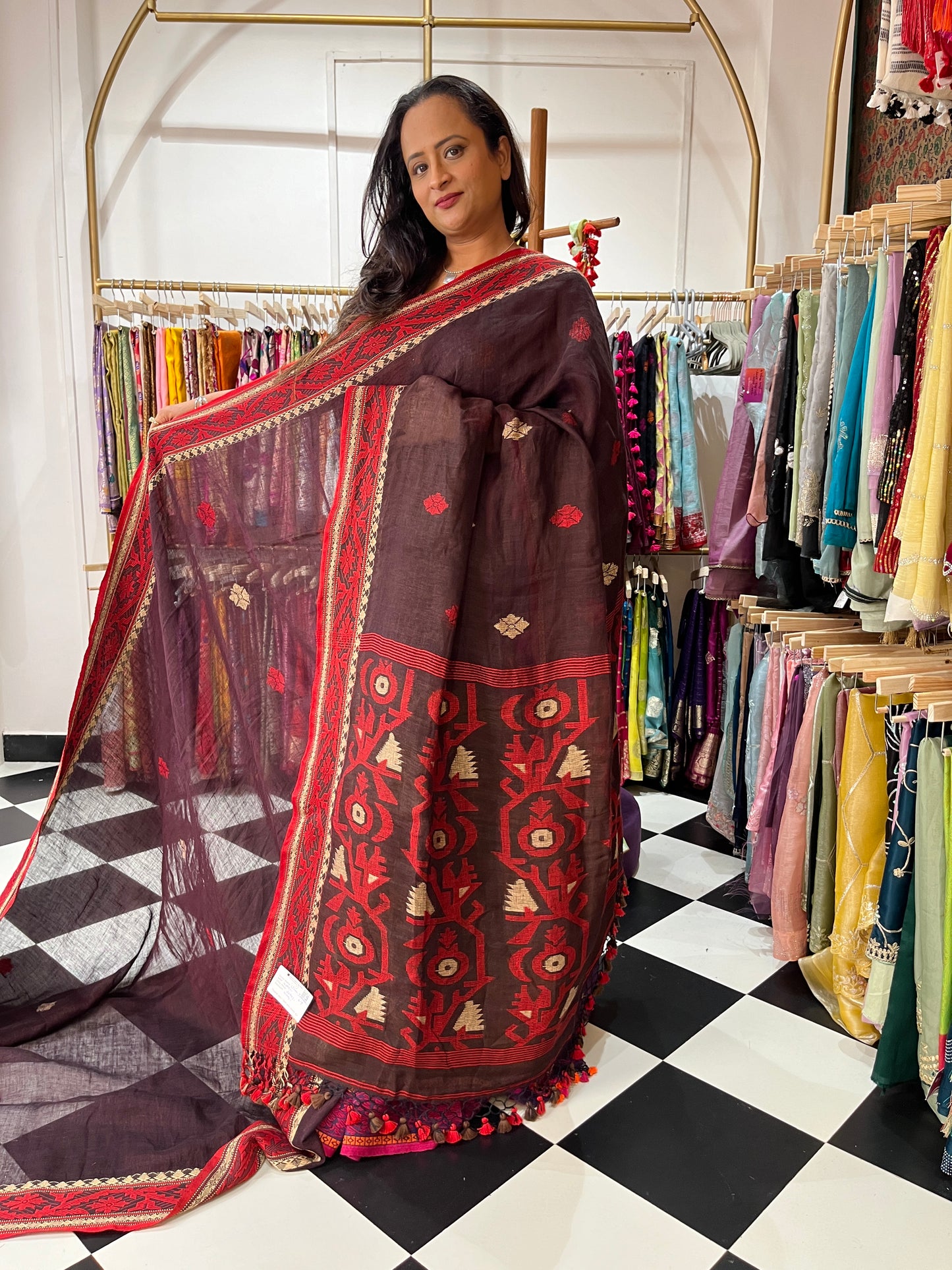 Jamdani Linen Brown