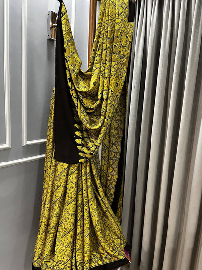 Ajarak Lemon Yellow Saree