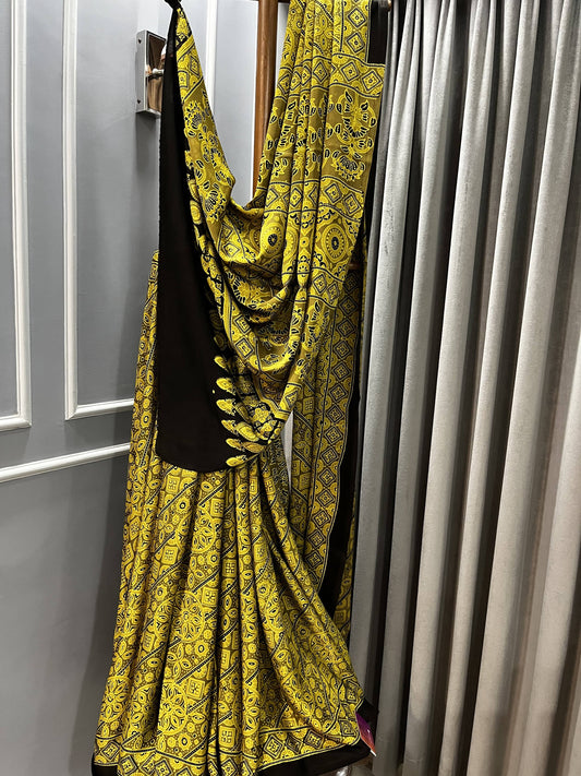 Ajarak Lemon Yellow Saree