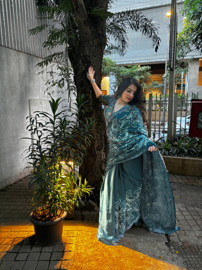 Bahar Bottle Green Saree