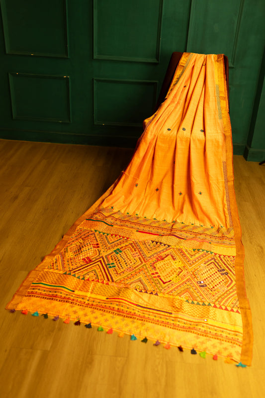 Mustard Yellow Lamani Tribal Handloom Cotton Saree
