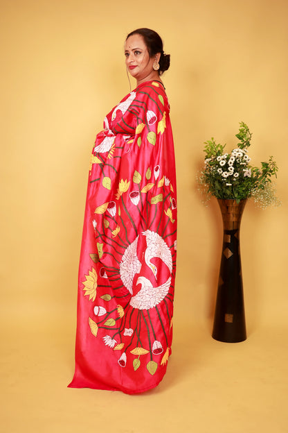Flamingo Kantha Stitch Saree
