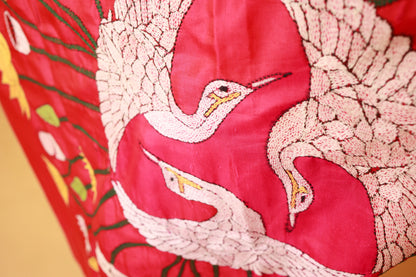 Flamingo Kantha Stitch Saree