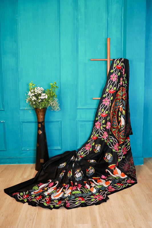 Swans Birds  Kantha Stich