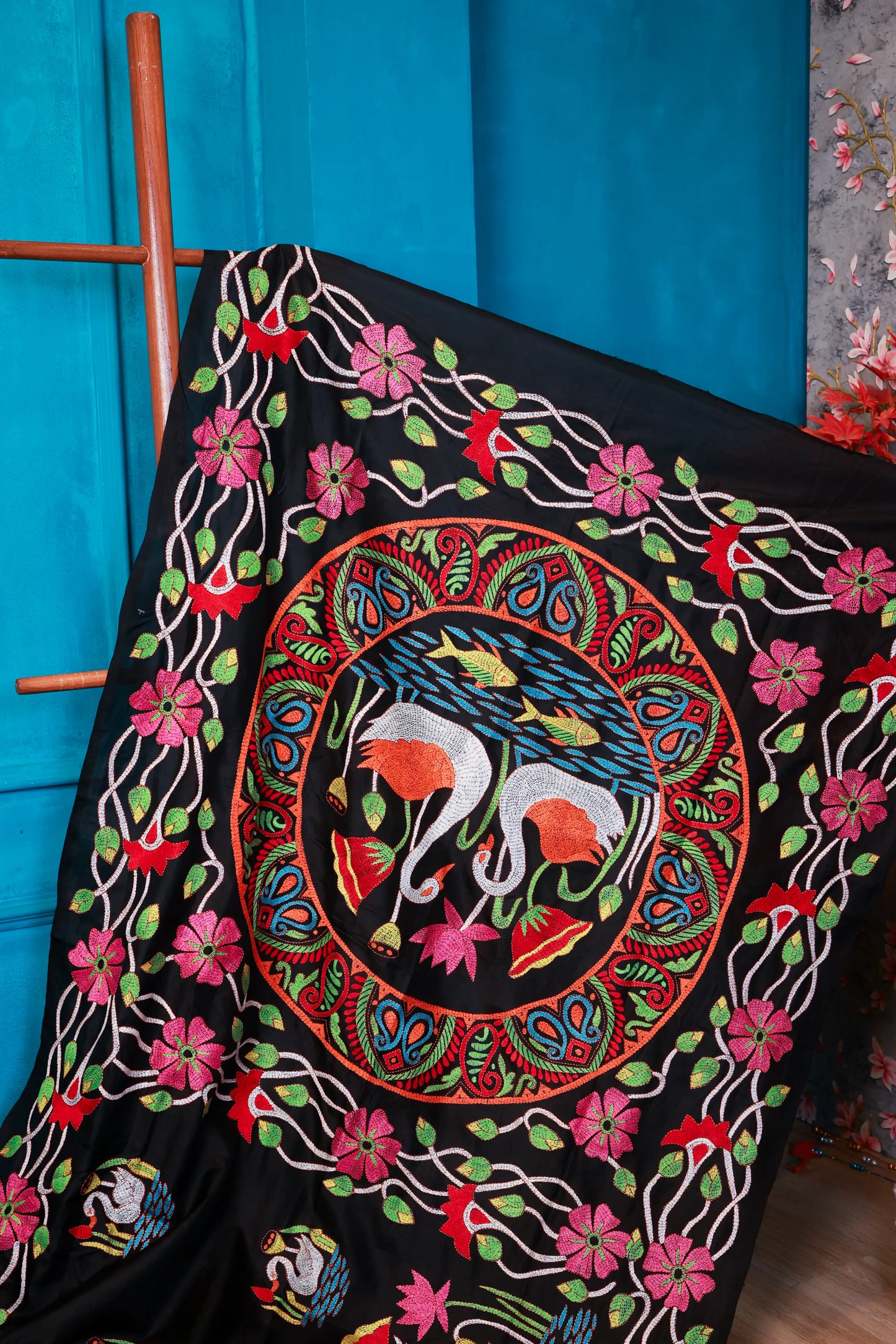 Swans Birds  Kantha Stich