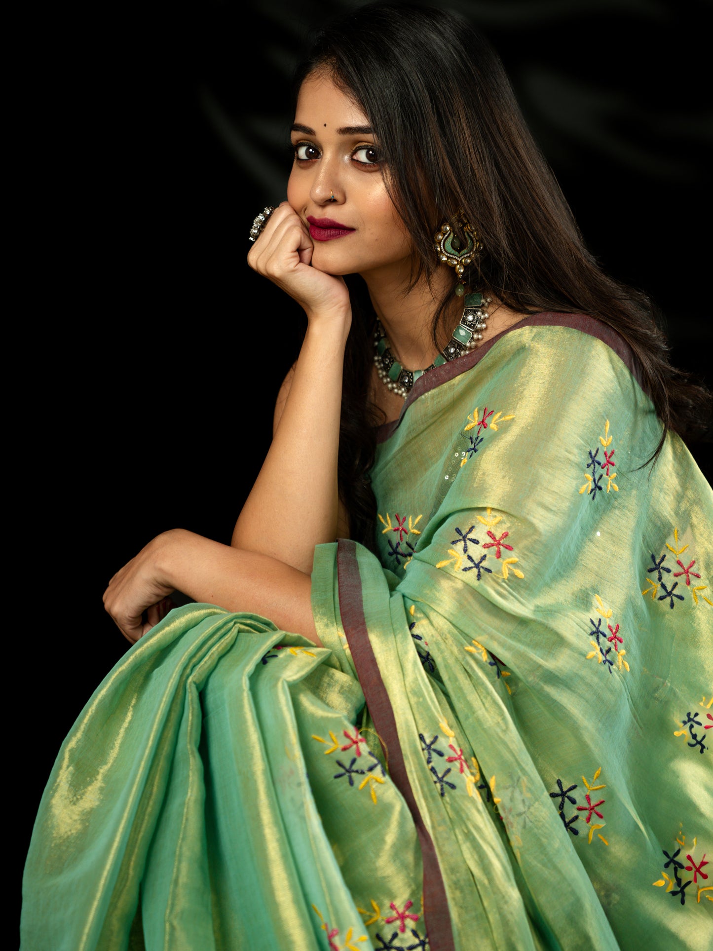 Raga Tissue Sea green with gold tint