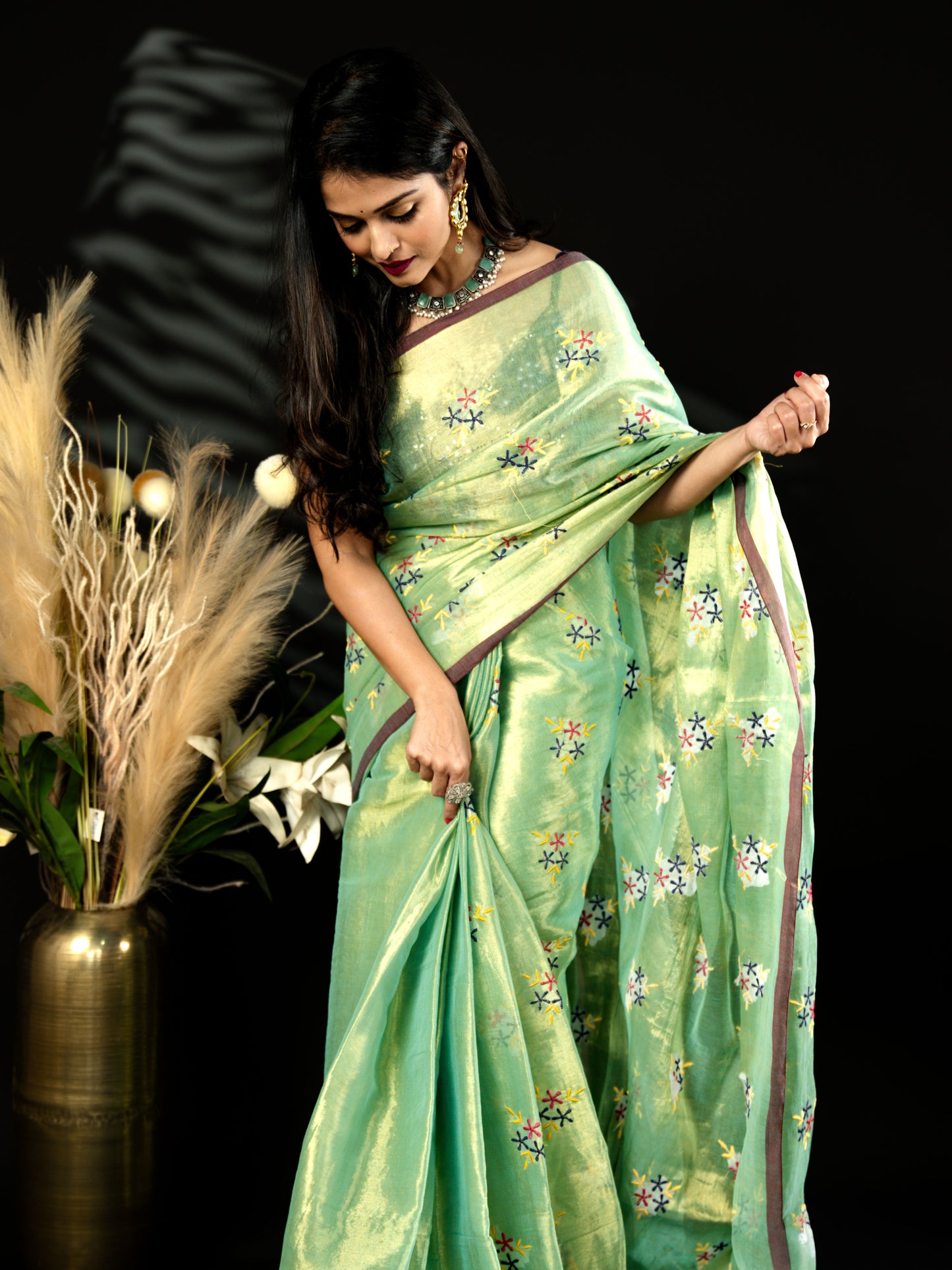 Raga Tissue Sea green with gold tint