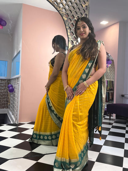 Yellow Georgette Lines Saree