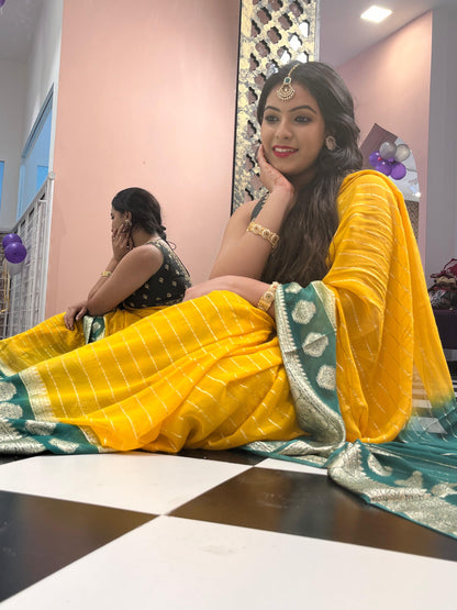 Yellow Georgette Lines Saree