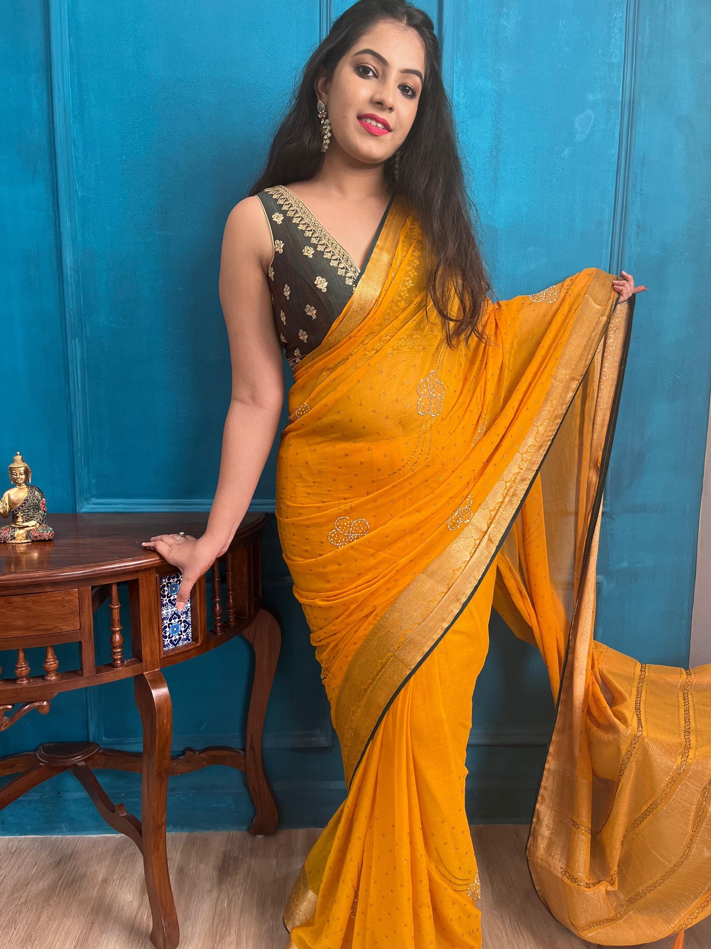 Yellow Pure Georgette Banarasi Magic
