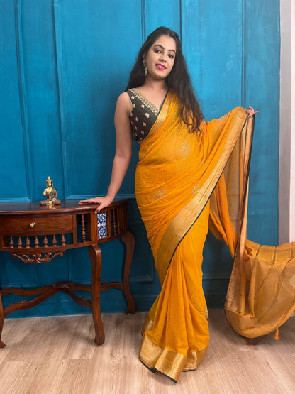 Yellow Pure Georgette Banarasi Magic