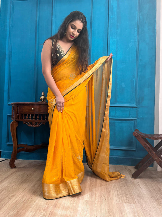 Yellow Pure Georgette Banarasi Magic