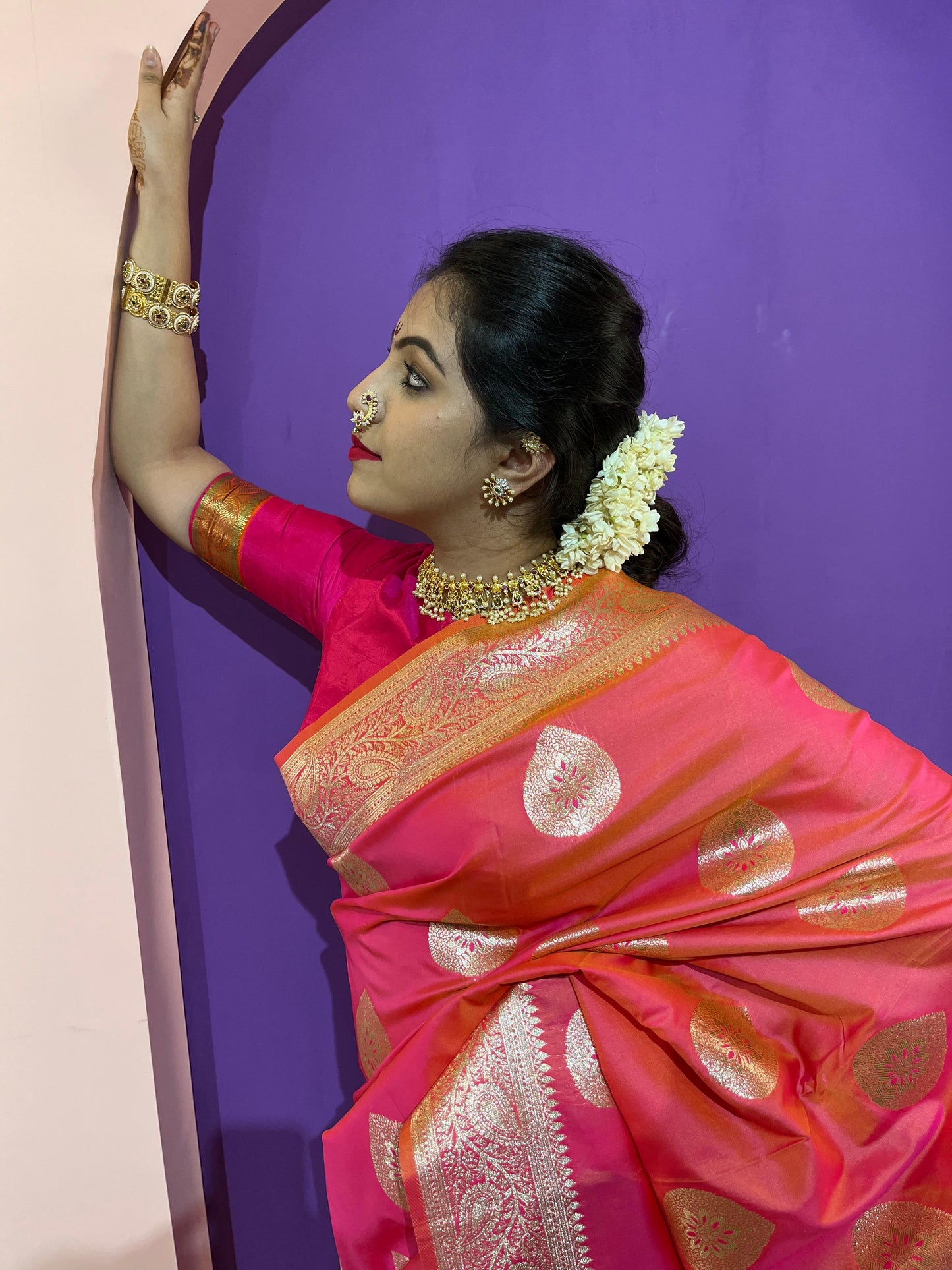 Pink Silk Katan Saree