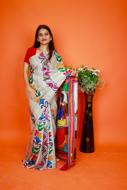 Lady With Deer Kantha Saree