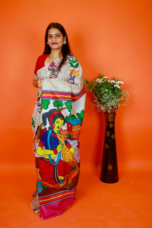 Lady With Deer Kantha Saree